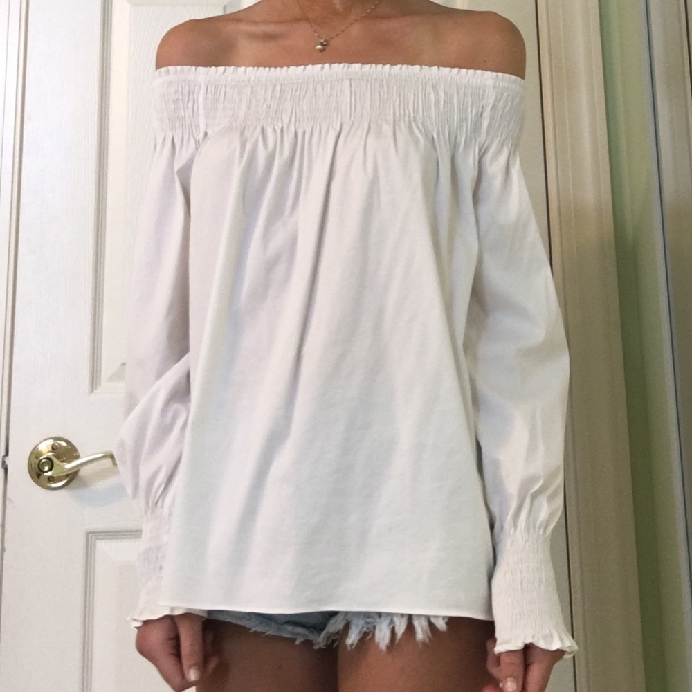 ZARA ruched off the shoulder top